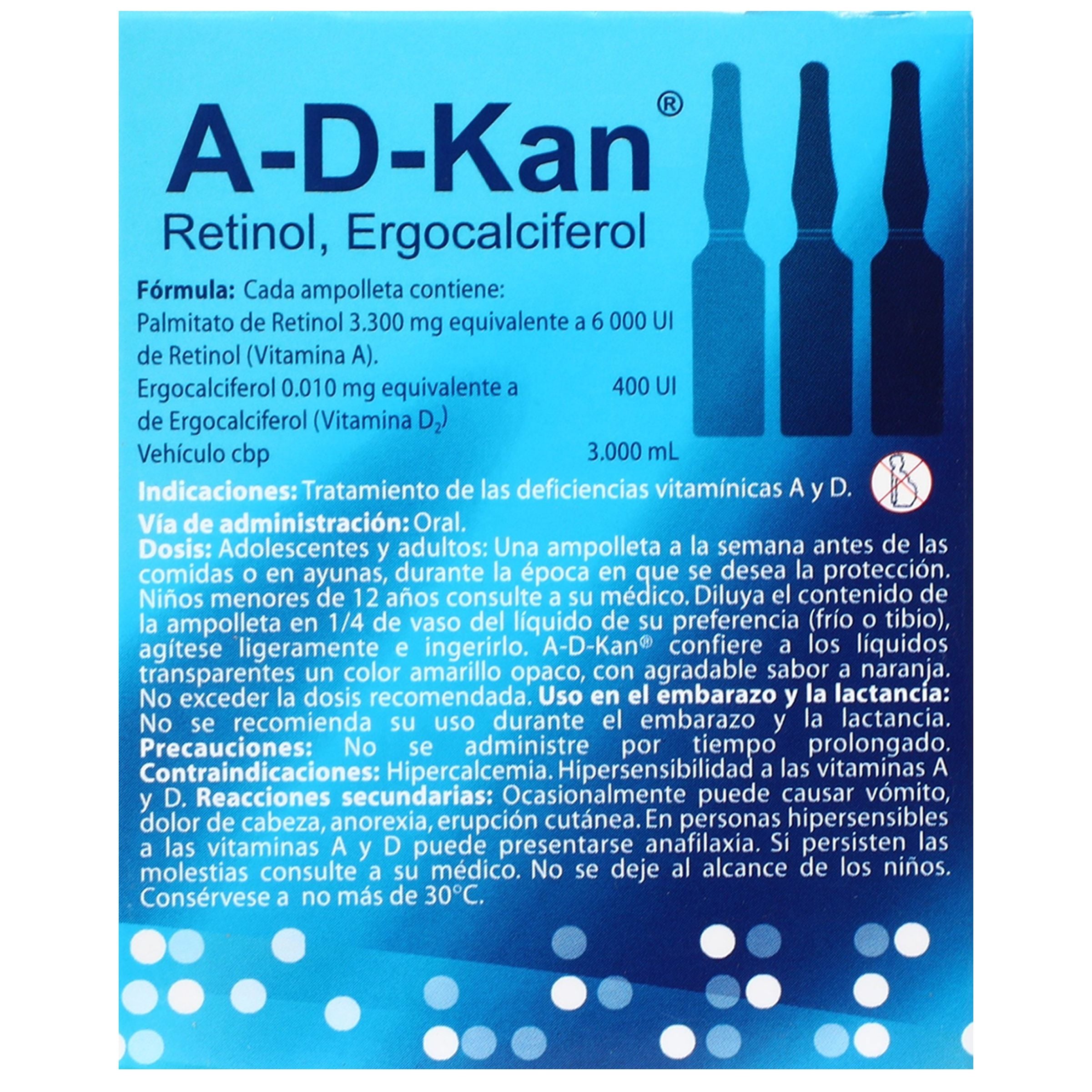 A-D-Kan Solución (Vit A Y D2) 6000/400 Iu Con 3 Ampolletas 3 Ml