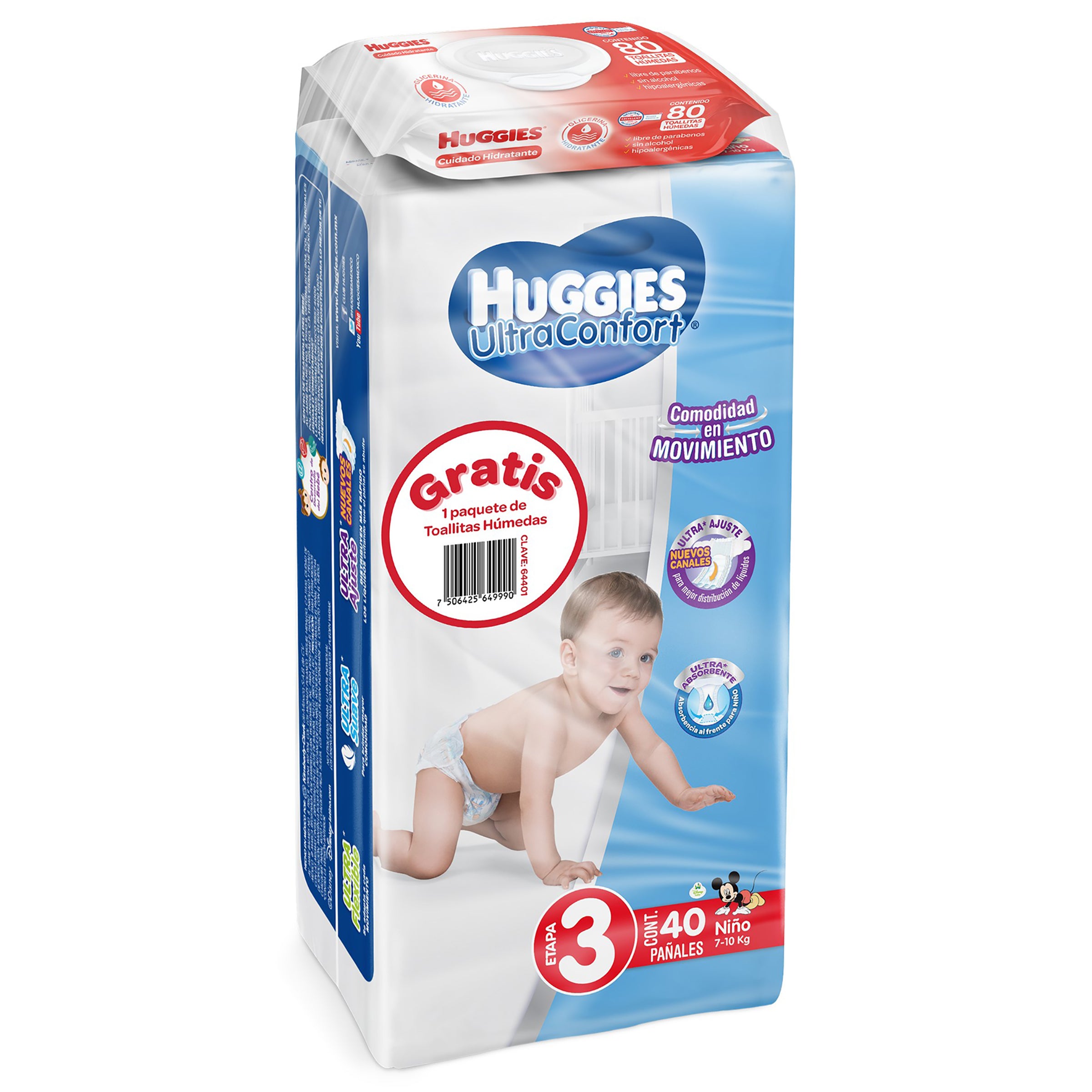 Pañal Huggies Ultra Confort Niño Con 40 Piezas Etapa 3 +Toallitas Humedas-2