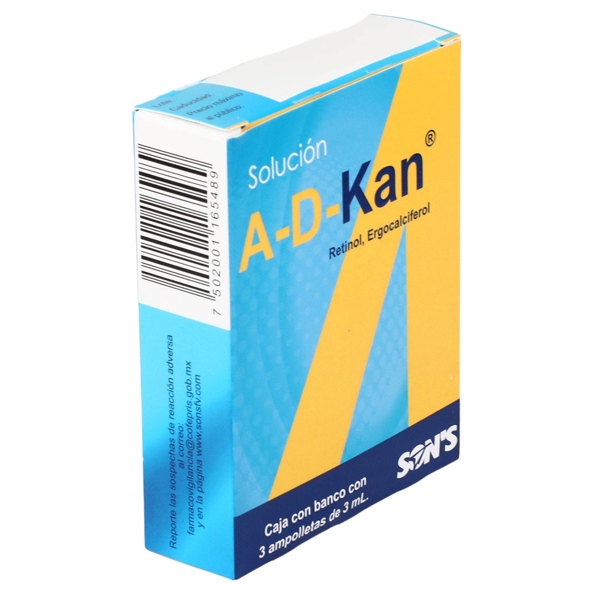 A-D-Kan Solución (Vit A Y D2) 6000/400 Iu Con 3 Ampolletas 3 Ml