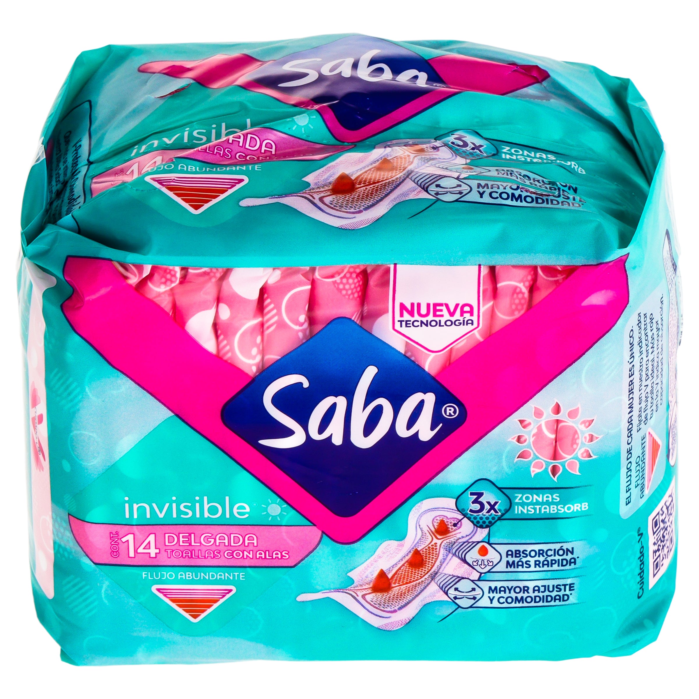 Toallas Sanitarias Saba Invisible Con  Alas Con 14 Piezas-3