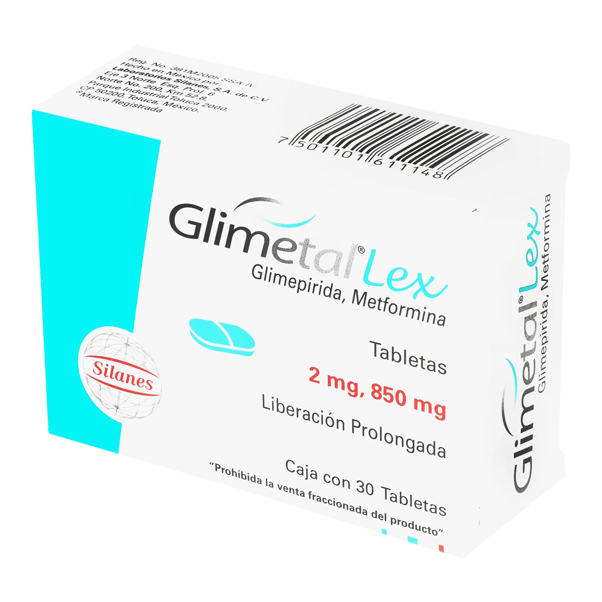 Glimetal-Lex 850/2 Mg Con 30 Tabletas-3