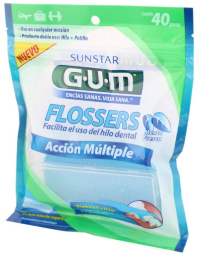 Palillos Gum Con Hilo Dental  Menta 40 Piezas-3