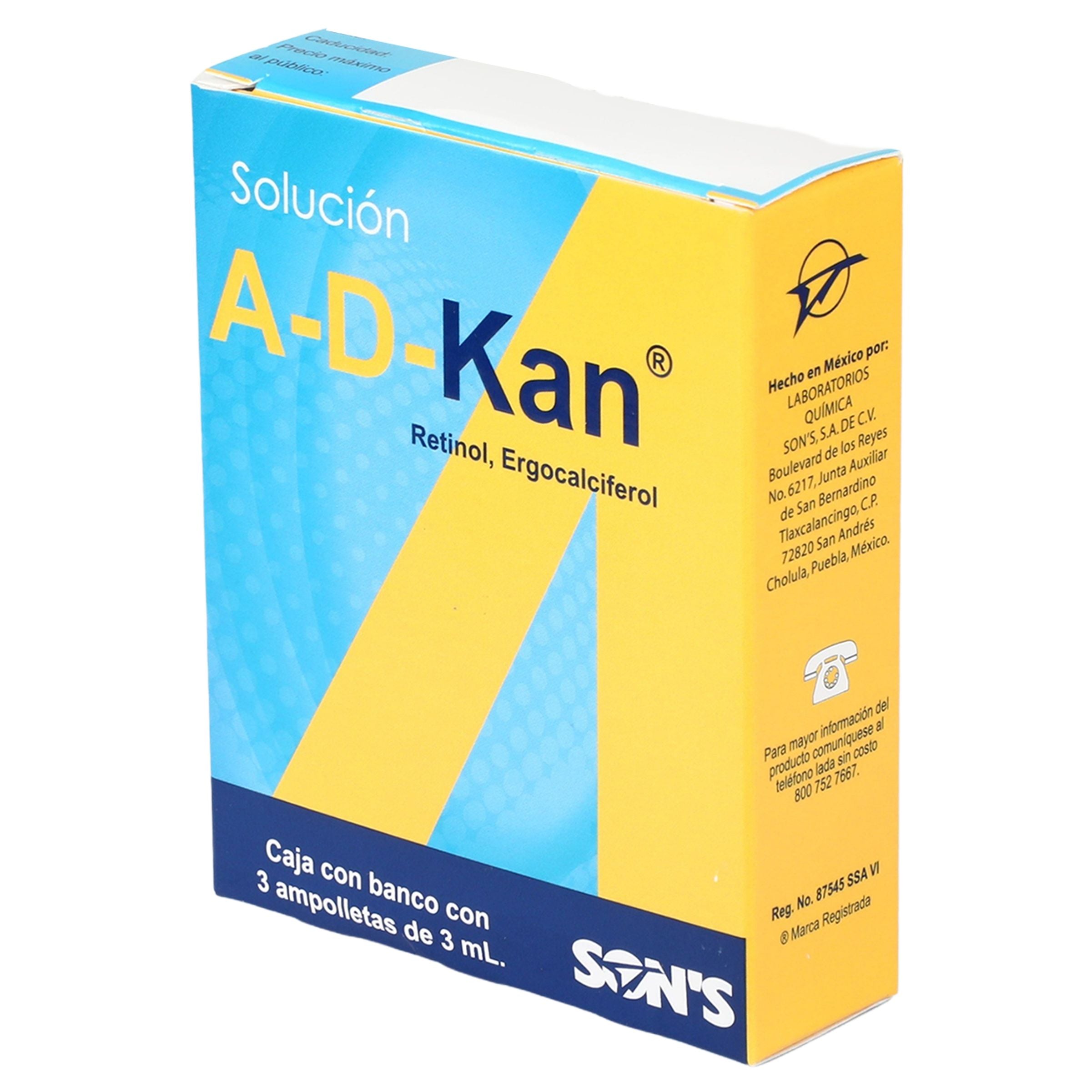 A-D-Kan Solución (Vit A Y D2) 6000/400 Iu Con 3 Ampolletas 3 Ml