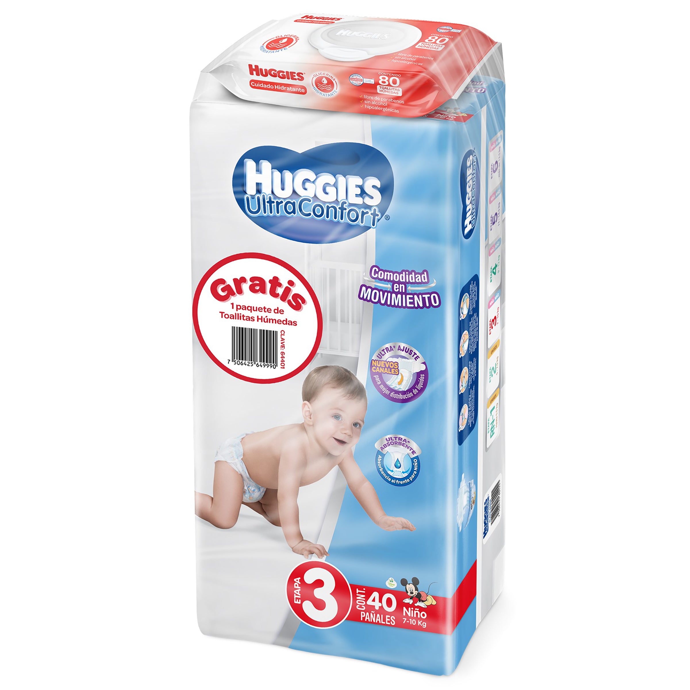 Pañal Huggies Ultra Confort Niño Con 40 Piezas Etapa 3 +Toallitas Humedas-3