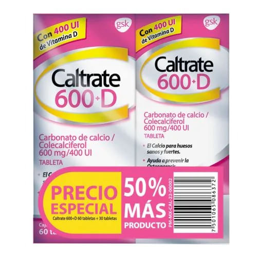 Caltrate 600+D 60Tabletas + 30 Tabletas Gratis