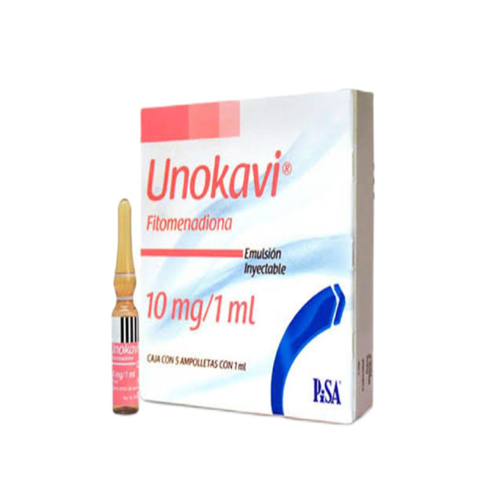 Unokavi Fitomenadiona (Vitamina K 1) 10 Mg/1 Ml  Inyectable Con 5 Ampolletas
