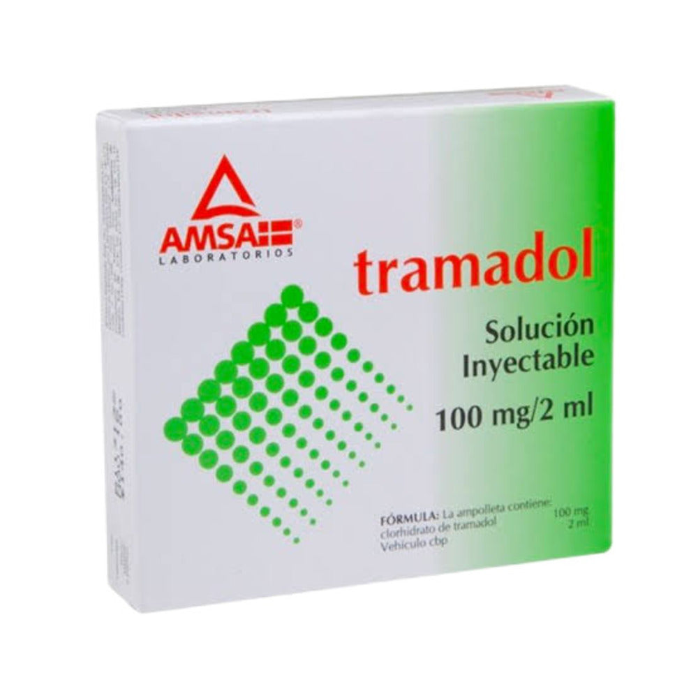 TRAMADOL 100 MG INYECTABLE CON 5 AMPOLLETAS IM O IV 2 ML AMSA