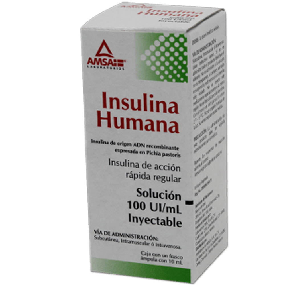 INSULINA HUMANA ACCION RAPIDA REG 1 FRASCO AMPOLLETAS 100 UI/100 ML AMSA