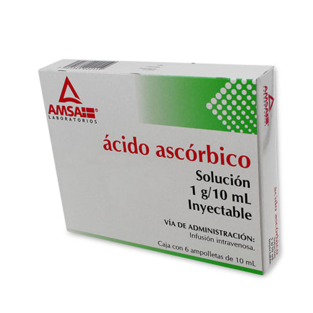 Acido Ascorbico (Vitamina C) 1 Gramo/10 Mililitros Solucion  Inyectable  Con 6 Ampolletas