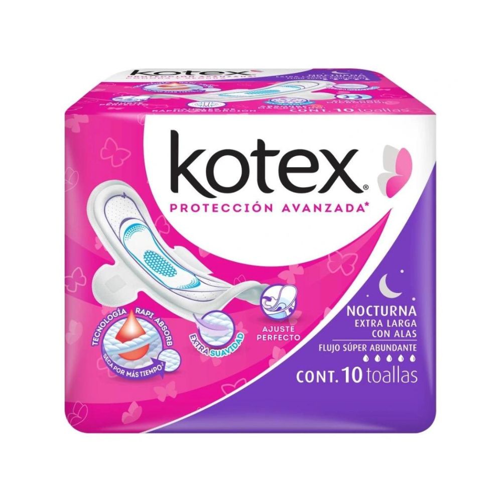 TOALLAS SANITARIAS KOTEX MAXI F/A CON ALAS 10 PIEZAS