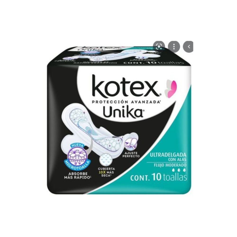 TOALLAS SANITARIAS KOTEX UNIKA ULT DEL CON ALA 10 PIEZAS